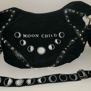 Restyle Gothic Black Velvet Moon Child Hobo Bag